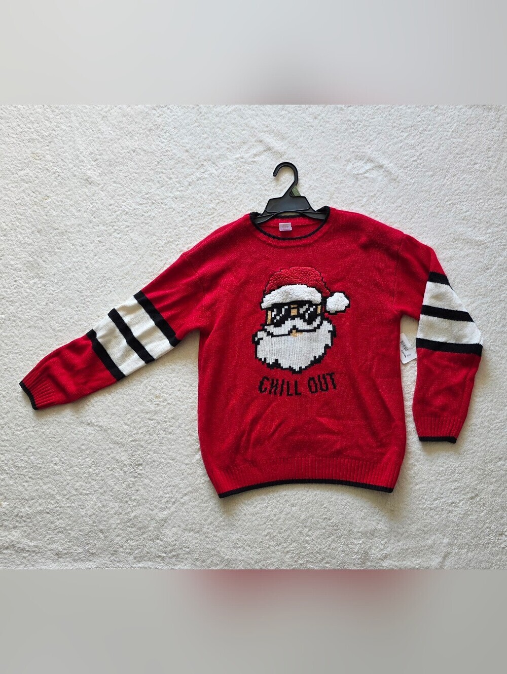 New Holiday Time Boys Christmas Sweater Santa in cool glasses Chill Out Size XL